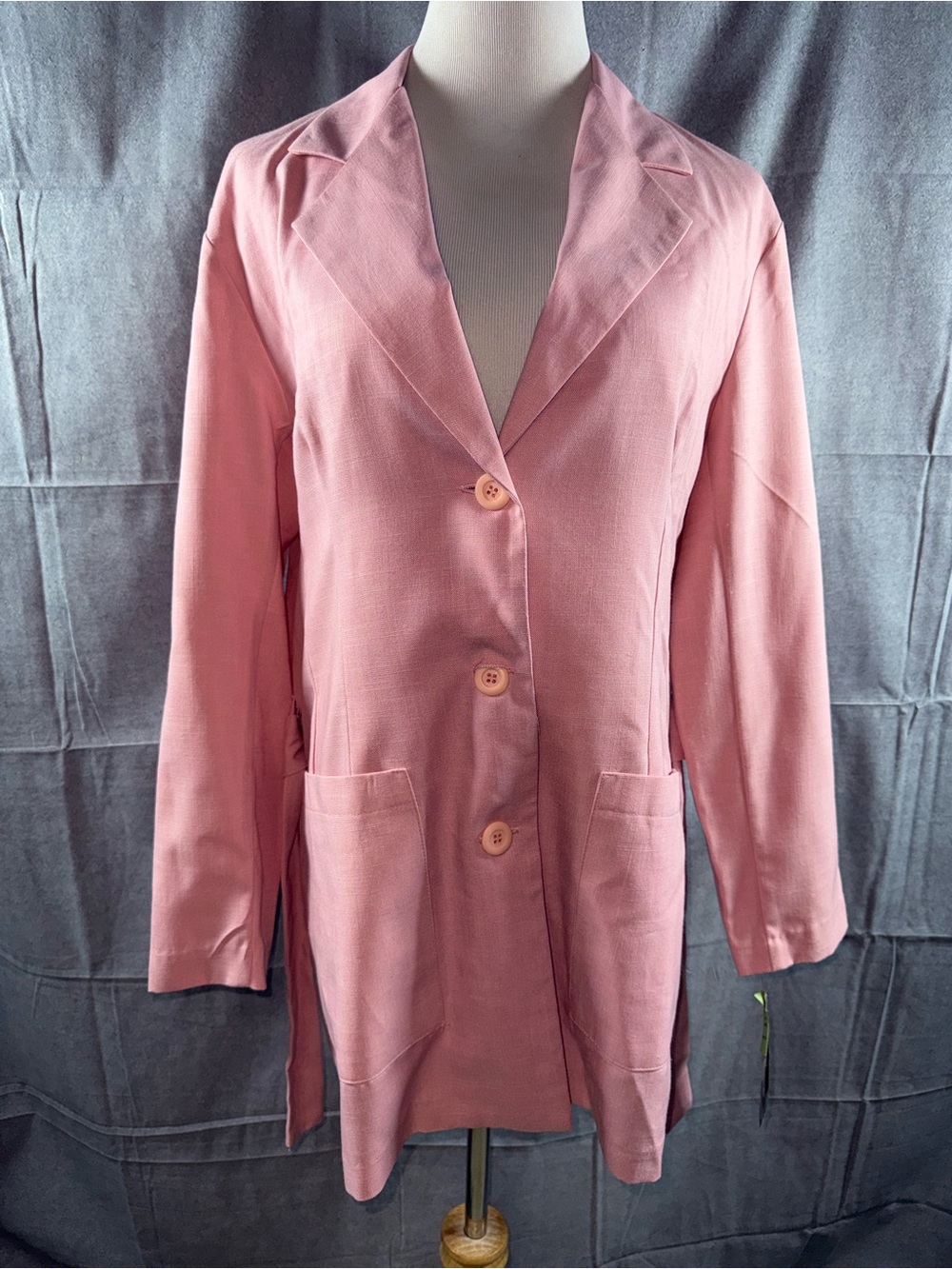 2720-Intriguing Threads Women's Dusty Pink Longline Blazer with Patch Pockets